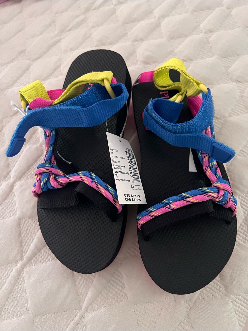 The Children's Place Black Sandals with Blue, Pink & Yellow Accents